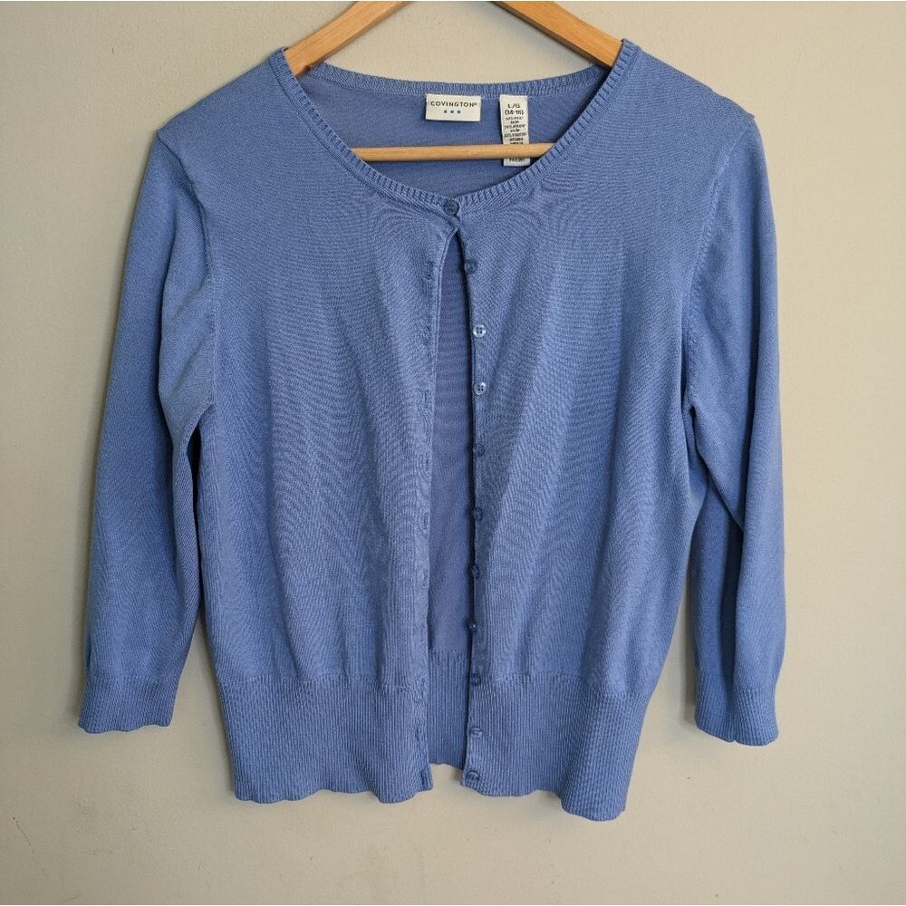 Covington Blue Silk Cardigan Size L